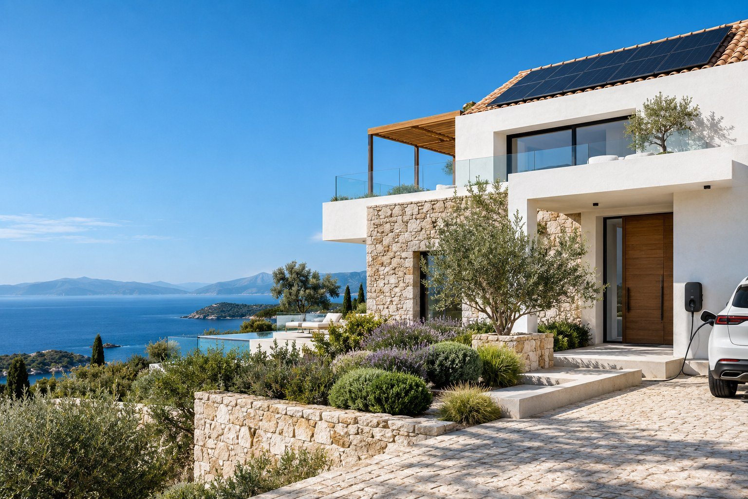 Vivienda moderna con instalación solar, imagen ilustrativa